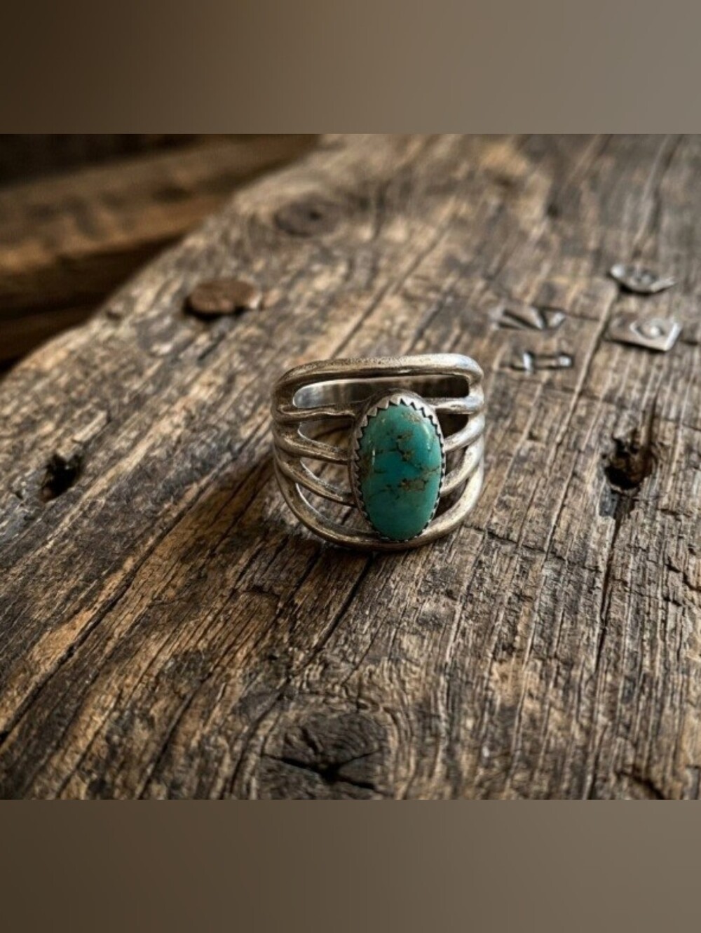 Sterling Silver 925 Native American Style Oval Turquoise Bezel Ring Size 7
